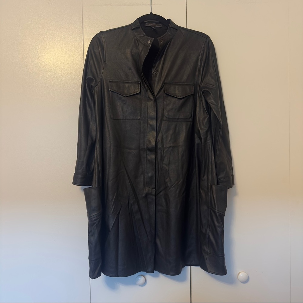 BCBGMAXAZRIA Faux Leather Black Shirt Dress